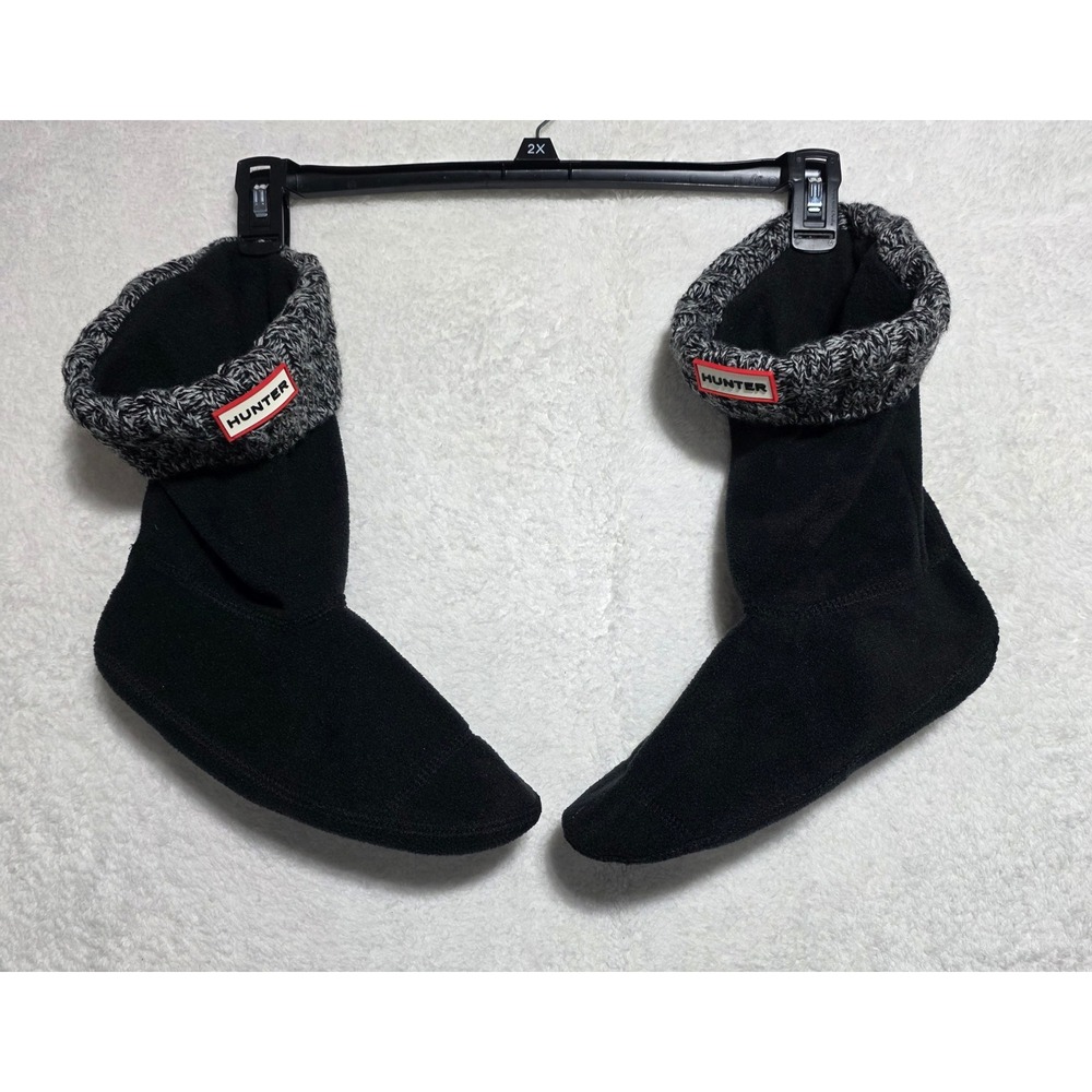 Hunter Boot Socks Black Fleece Marled Knit Cuff Tall Liner Size Large